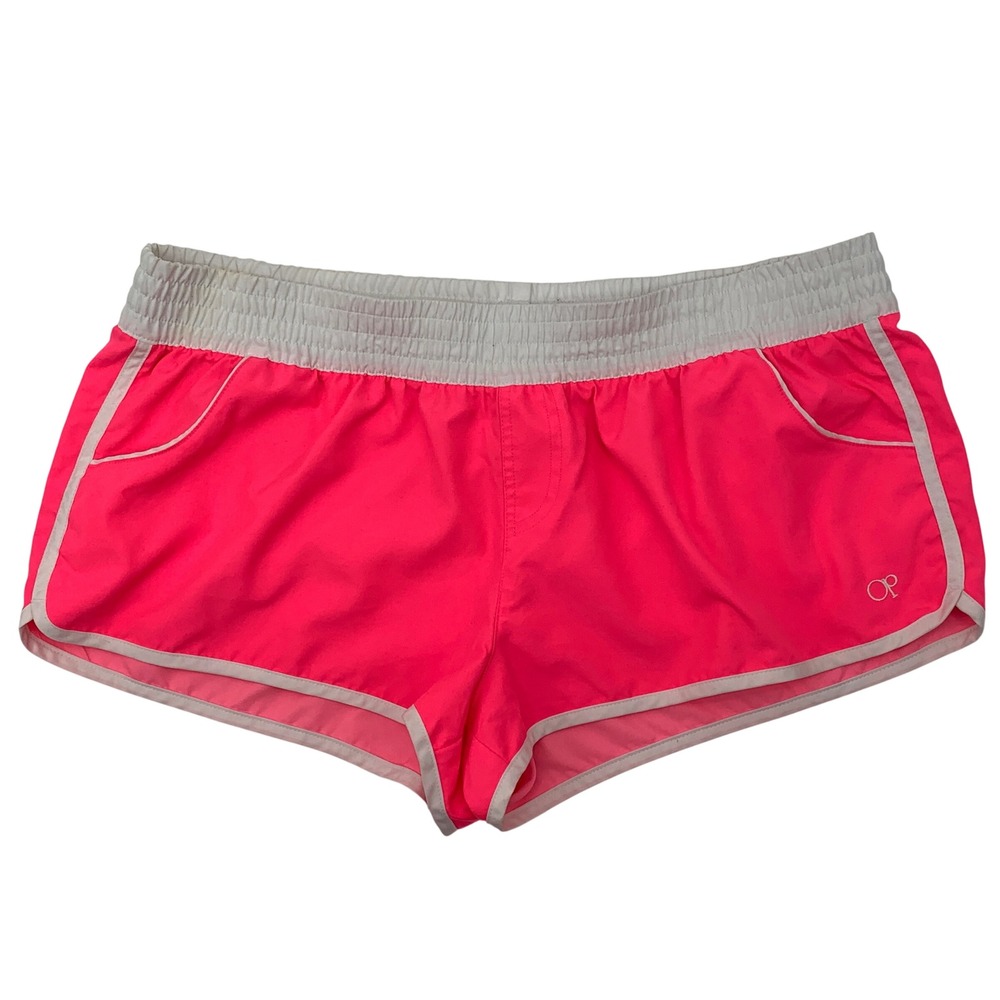 Ocean Pacific OP Neon Pink Board Shorts Womens XL Retro Dolphin Hem Swim Trunks